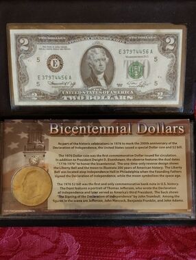 Bicentennial Dollar Bill Celebration Set 1976 $1 Eisenhower Dollar/1976 $2 Bill